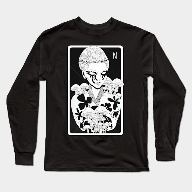 Lady Nature - black and white illustration Long Sleeve T-Shirt by ManoTakako